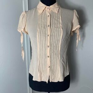 Intuitions 100% silk light pink with ruffle sleeves and pleated front